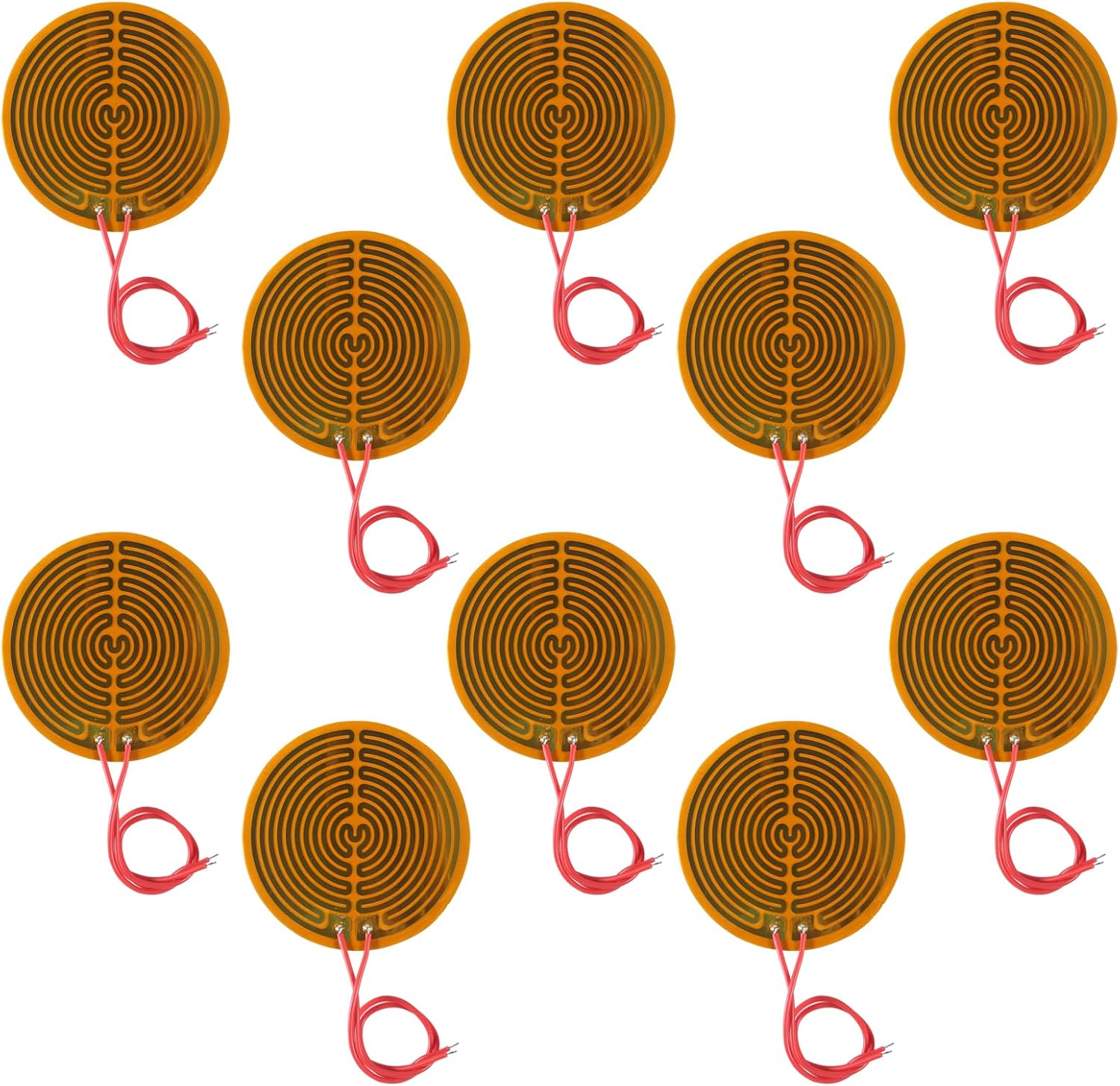 (Pack of 10) 12V 13W Flexible Polyimide Heater Plate Round Adhesive PI Heating Film 70mmx70mm