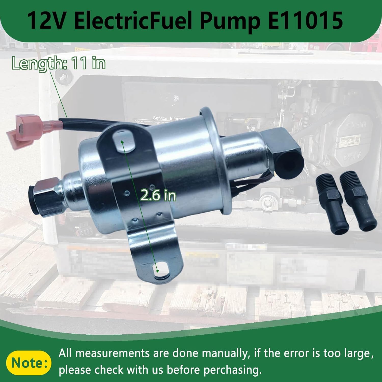 Electric Fuel Pump E11015 fits Onan 5500/5.5KW gas generators (incl. Marquis Gold 5500) & HGJAA-HGJAF models, replacing 149-2620, A047N929, A029F887, A064S965, GMB 596-1160, Herko RV008.