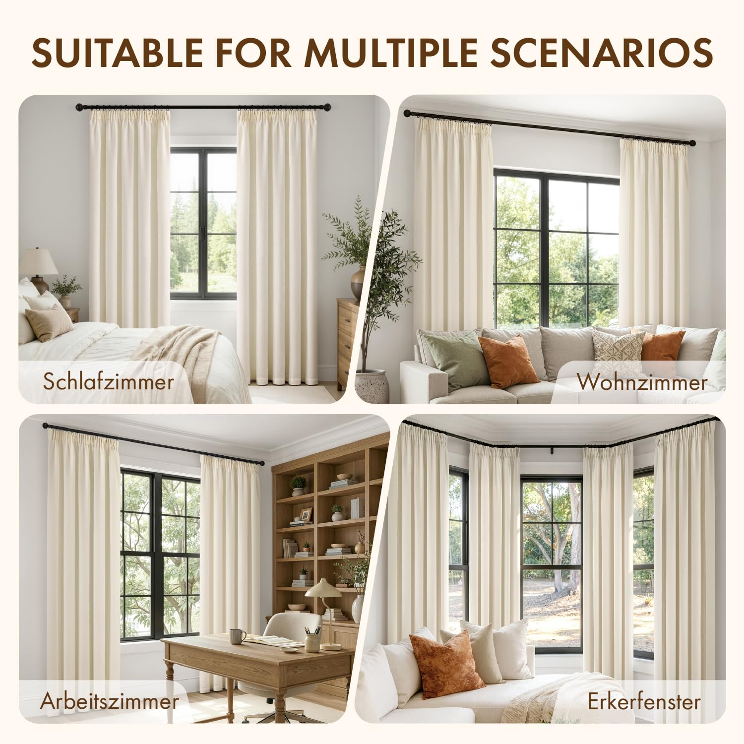 MIULEE Tende Effetto Lino Bianco con Fettuccia 2 Pezzi 140x225 cm | Tessuto effetto lino con fettuccia per soggiorno, camera da letto e cameretta; facile montaggio.