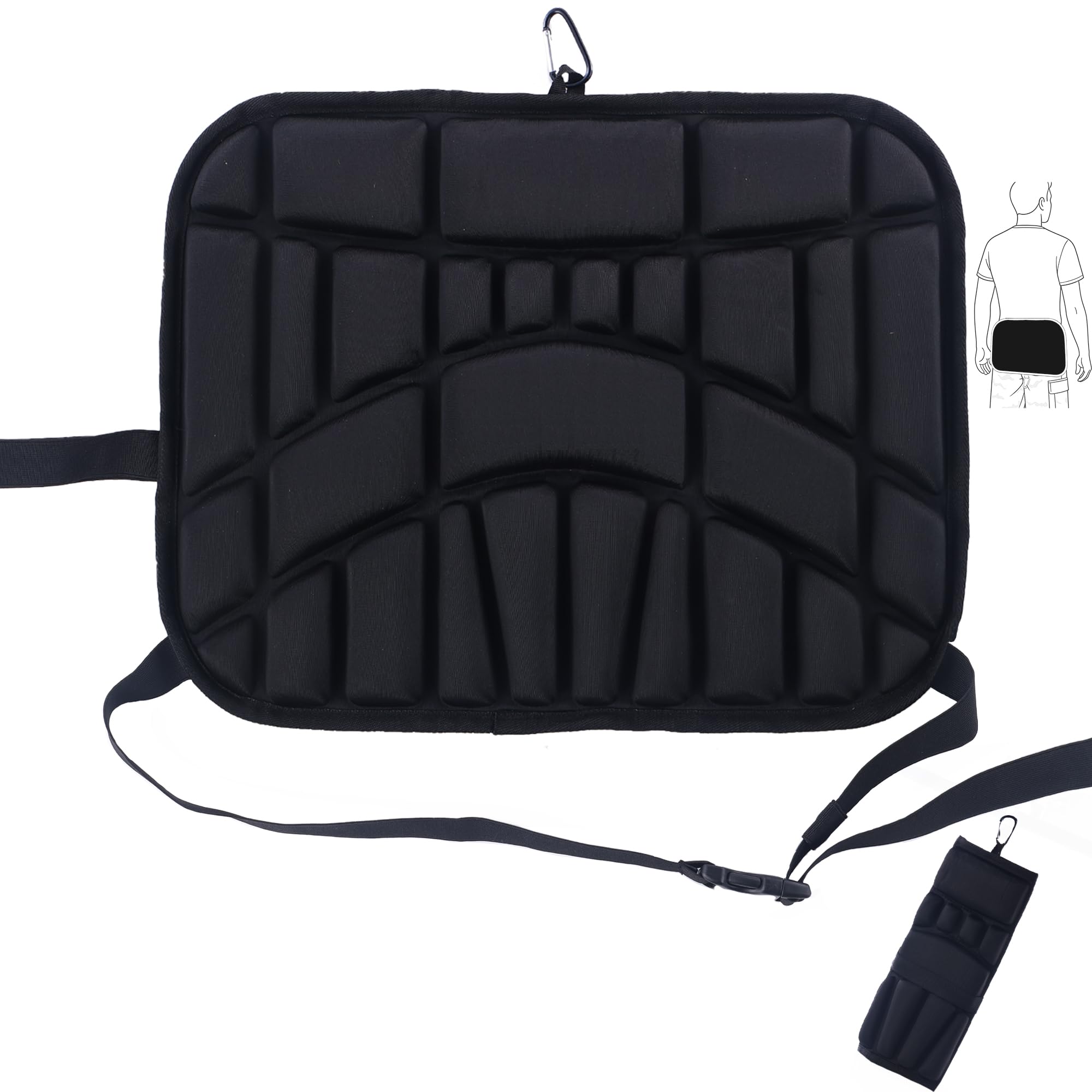 Portable Stadium Seat Cushion with Waist Strap, Waterproof &amp; Anti-Slip Bleacher Cushion, Lightweight &amp; Foldable EVA Padded for Benches, Hunting, Stadium Seating, Camping, Hiking - Black