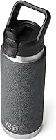 YETI Garrafa Rambler de 740 ml, isolada a vácuo, aço inoxidável com tampa de palha, pedra preta