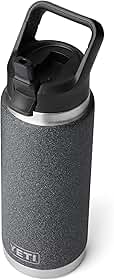 YETI Garrafa Rambler de 740 ml, isolada a vácuo, aço inoxidável com tampa de palha, pedra preta