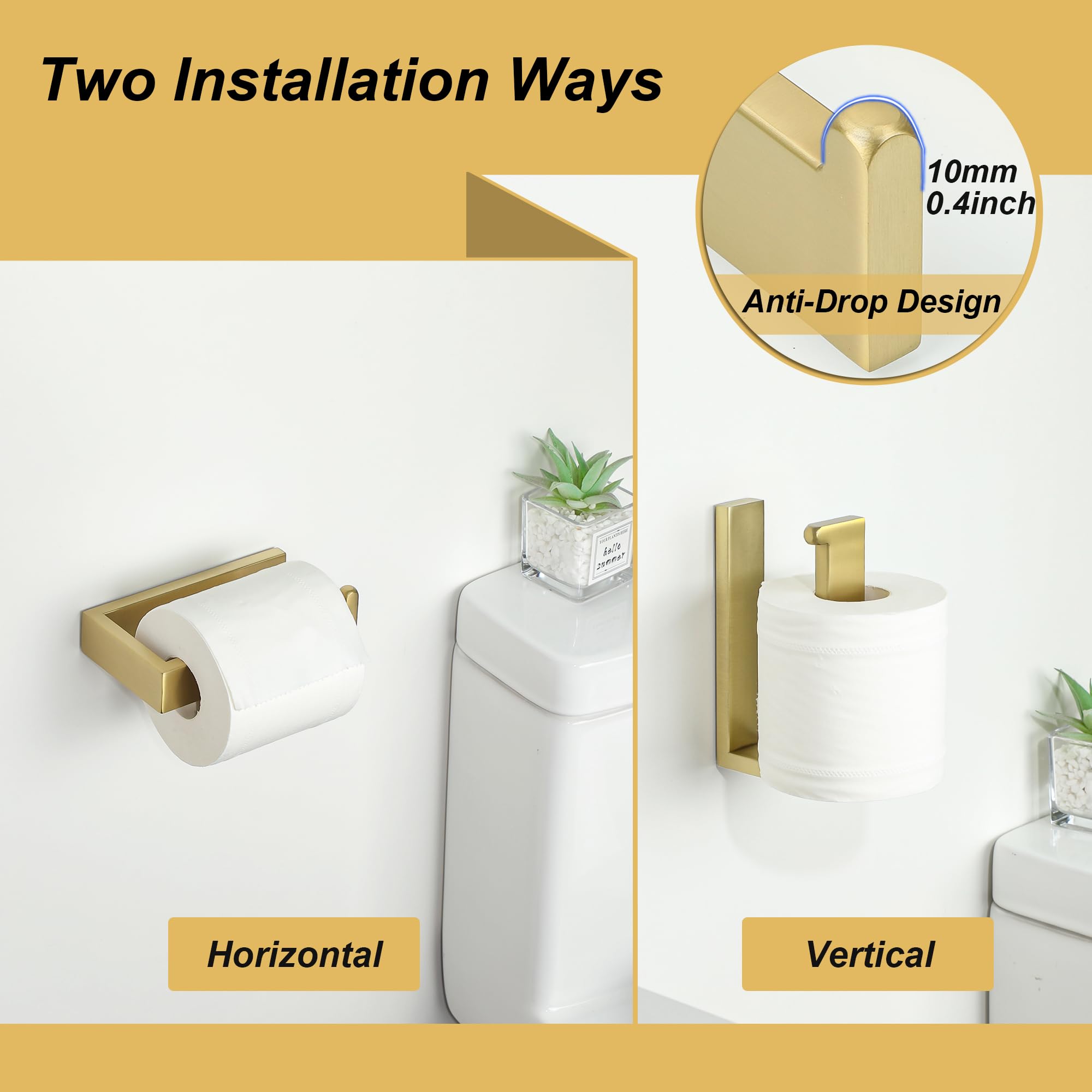 SAYAYO Toilet Roll Holder Wall Mounted Brushed Gold Toilet Paper Holder for Bathroom Kitchen SUS304 Stainless Steel Square Design - Image 3