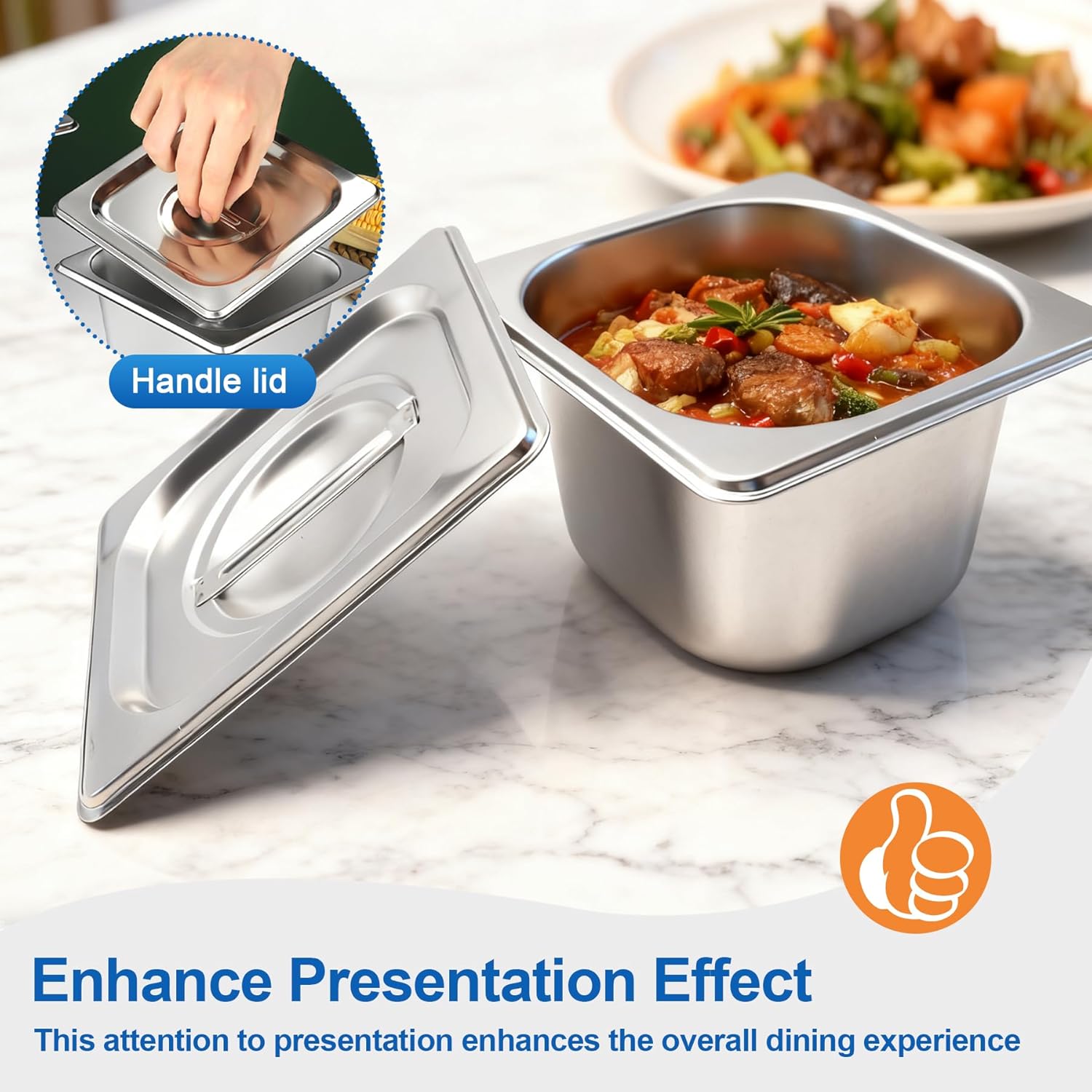 4 Pack Stainless Steel Hotel Pans 1/6 Size 4 Inch Deep With Lids, 0.7 mm Thick 304 Stainless Steel Hotel Pans for Ffor Home, Party, Hotel, Buffet Commercial Kitchen Use - Image 5