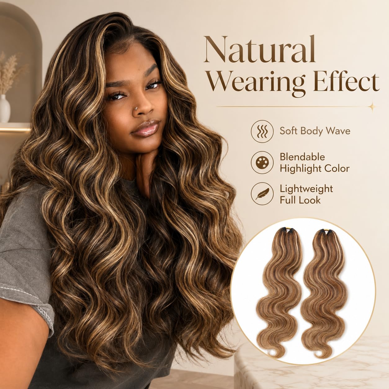 JYZ Hair Body Wave Mix 4/27/30 Color Crochet Human Hair Pre-Separated Invisble Micro Loop Human Crochet Hair Extensions Seamless and Knotless Feather Crochet Human Hair 18" 50 Strands(1 Pack 60g)
