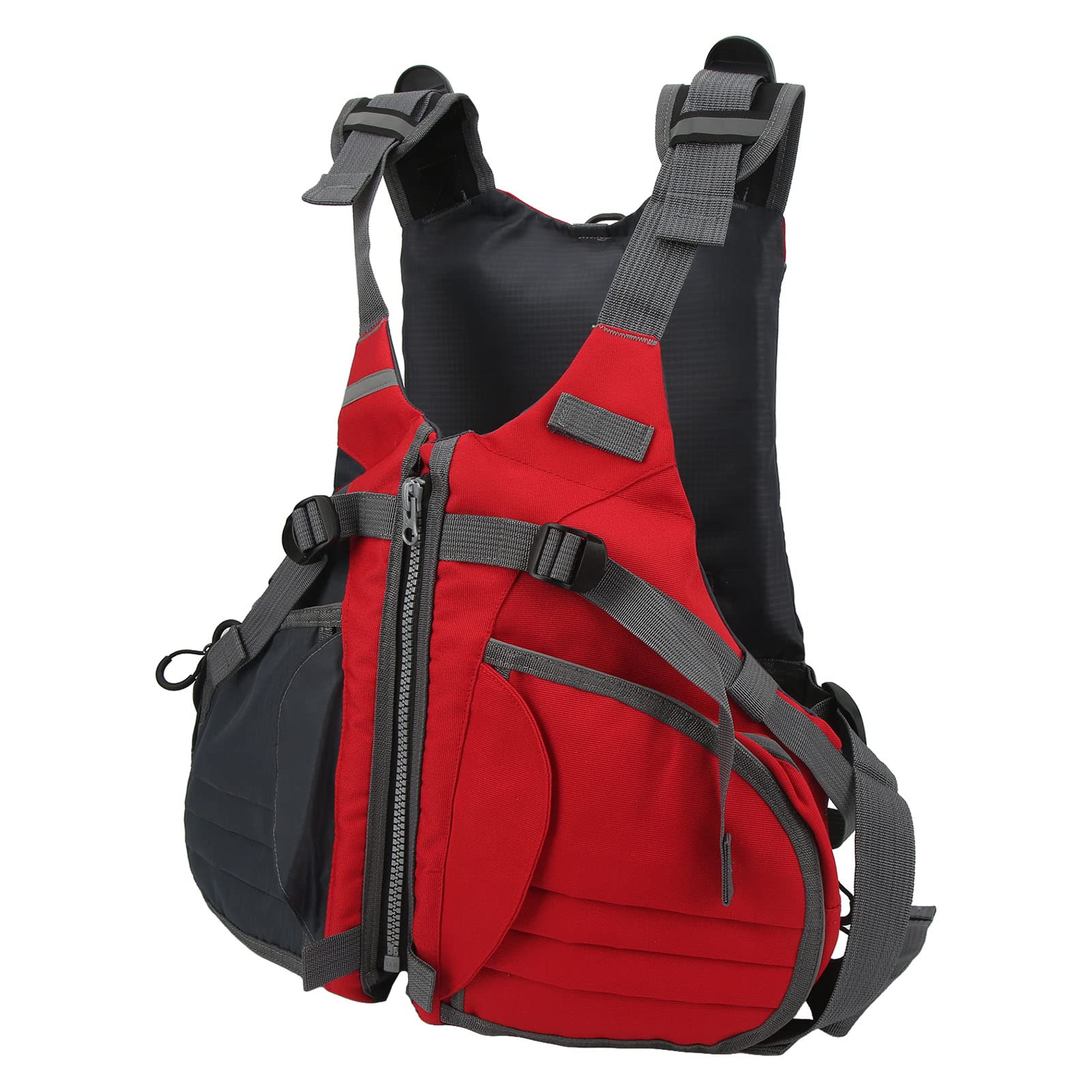 Gilet de Pêche Réglable Léger en Polyester pour Hommes et Femmes, Conception Multi-poches Rouge
