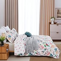 Vista 7 de DAUAOTO Juego de edredón de algodón tamaño Queen, colcha reversible (patrón de pájaro y floral)