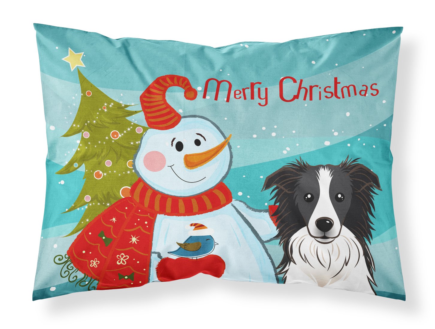 Taie d'oreiller Bonhomme de Neige Border Collie grand tissu anti-ternissement