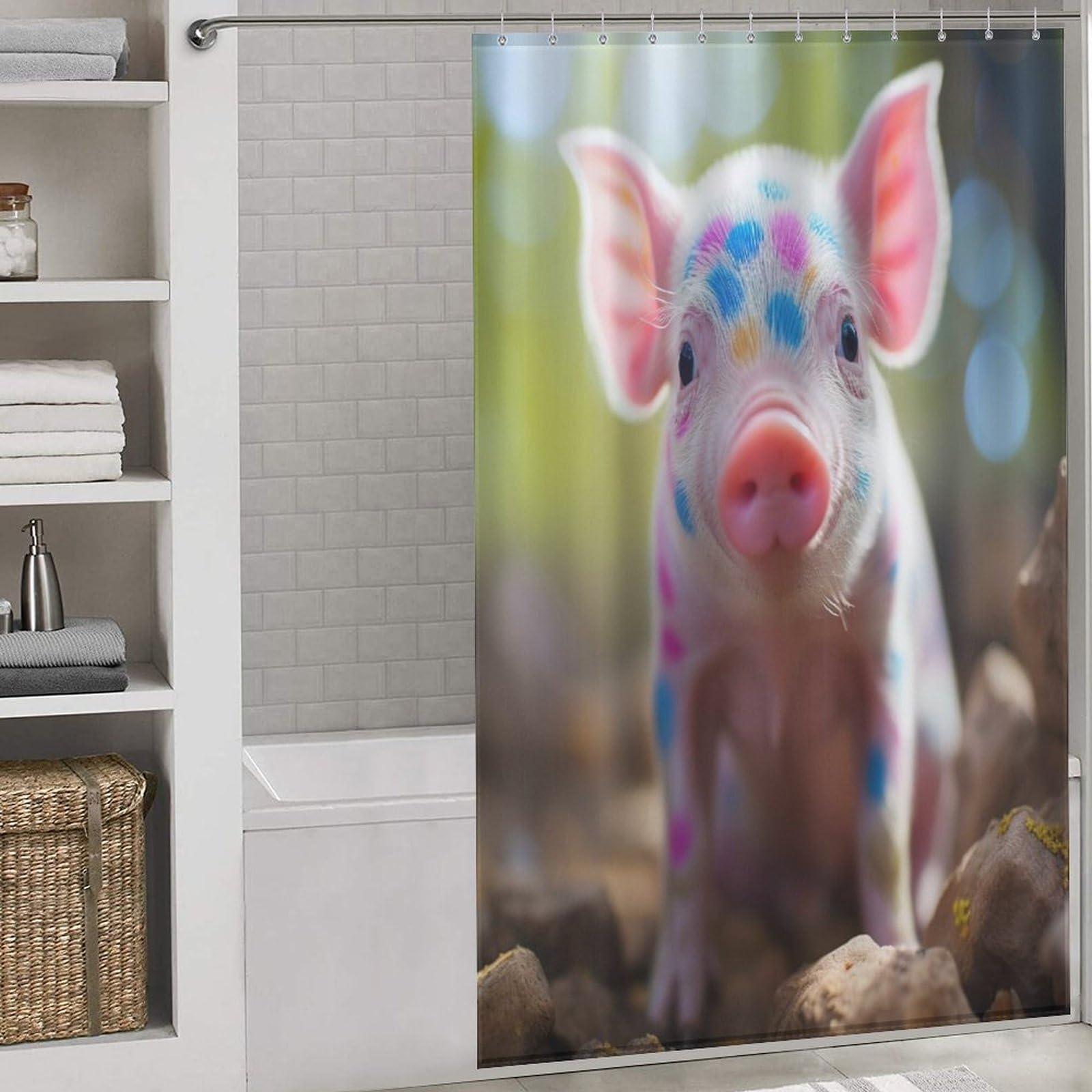 Rideau de douche en polyester lavable avec imprimé animal rigolo pour moments de détente
