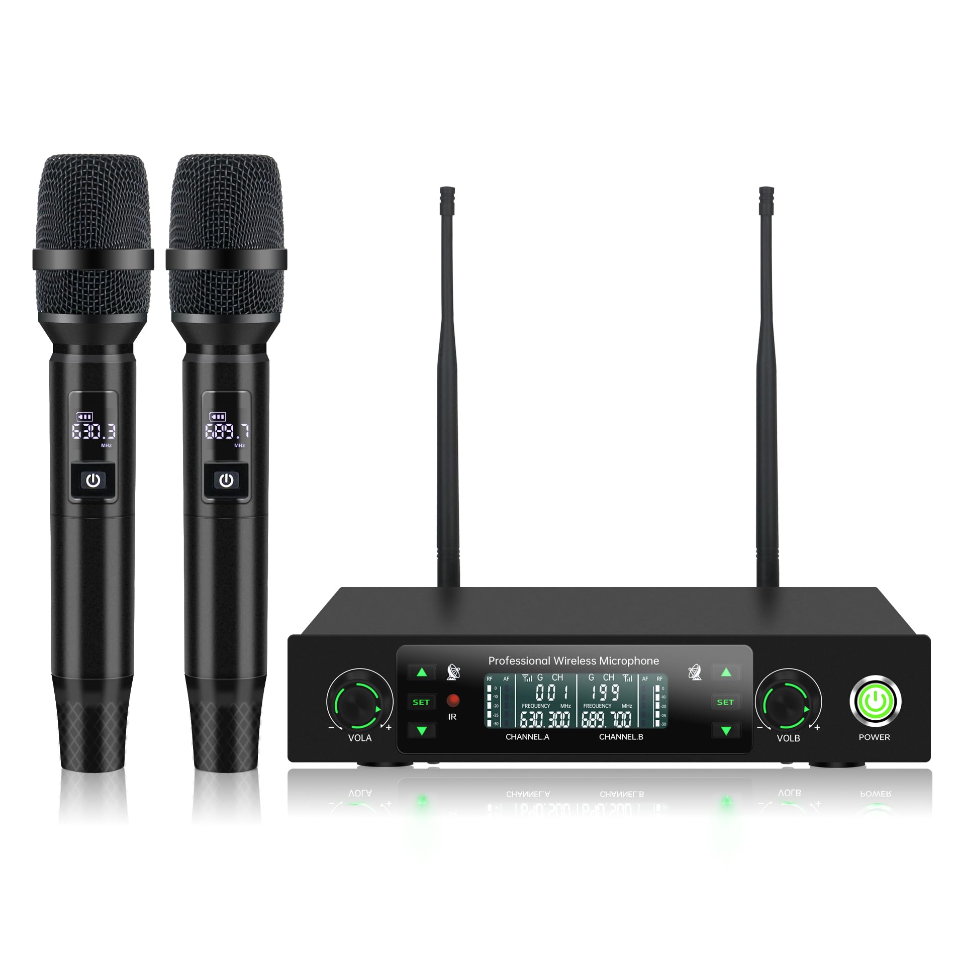 Professional Wireless Microphone System, 500ft Long Range 2.4G Cordless Mic Set with 40H Playtime, Rechargeable Dynamic Microphones Memory Function for Karaoke Singing, DJ, Church, Party, Wedding