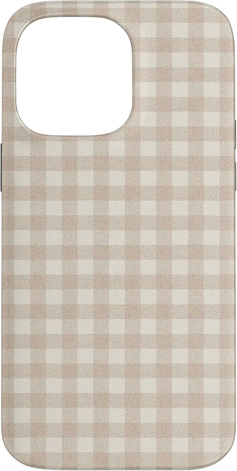 Fall Autumn Vintage Coquette Beige Neutral Tan Gingham Plaid Case for iPhone 14 Pro Max