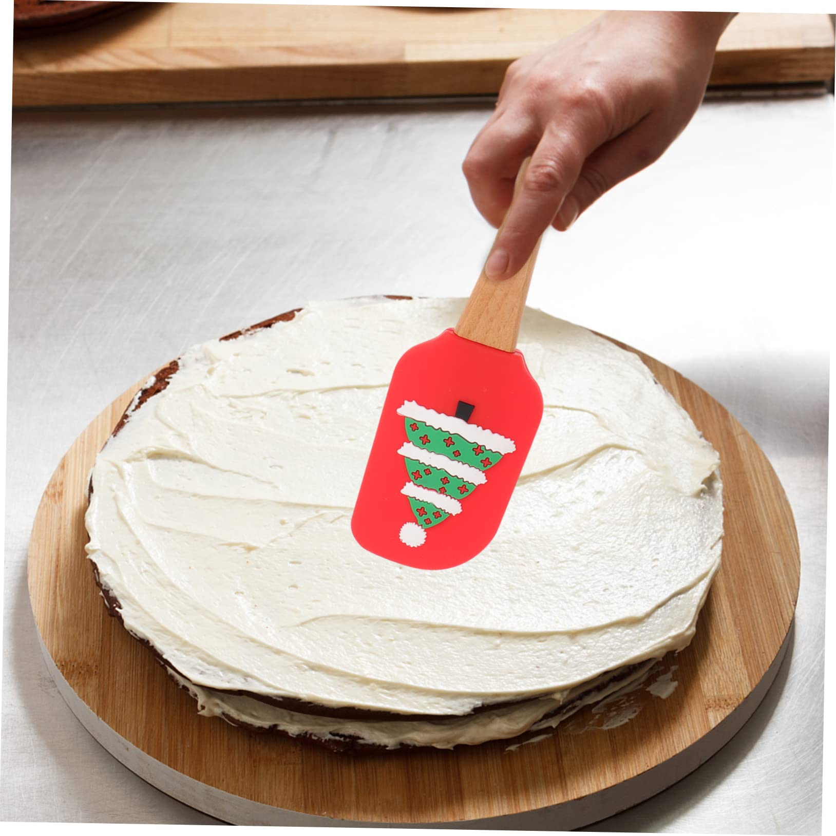 KICHOUSE Christmas Cooking Utensils Cake Baking Spatula Silicone Heat-resistant Wood Handle Holiday Baking Supplies