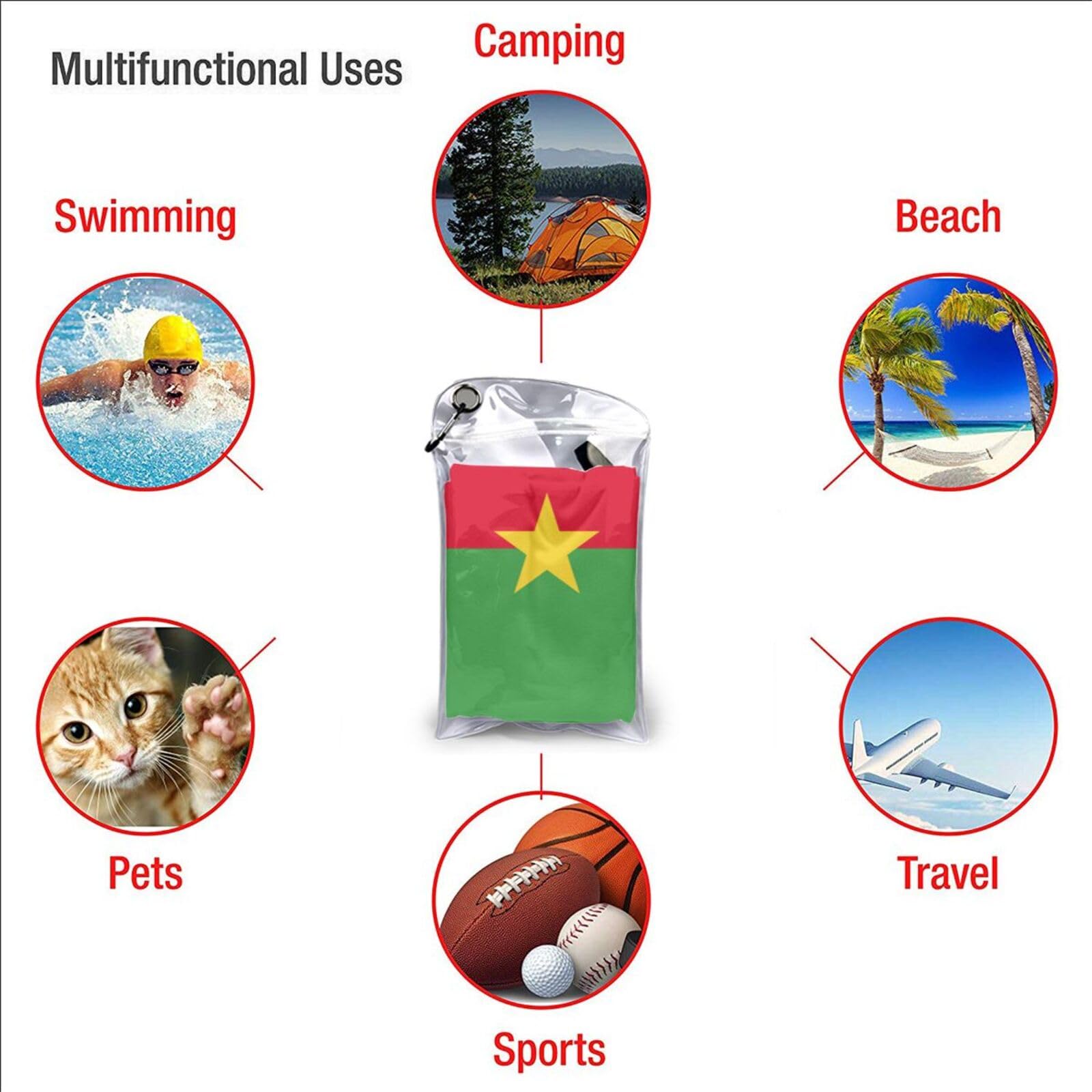 Burkina Faso Flaga Nadruk Mikrofibra Lekki Duży Rozmiar Kompaktowy Ręcznik