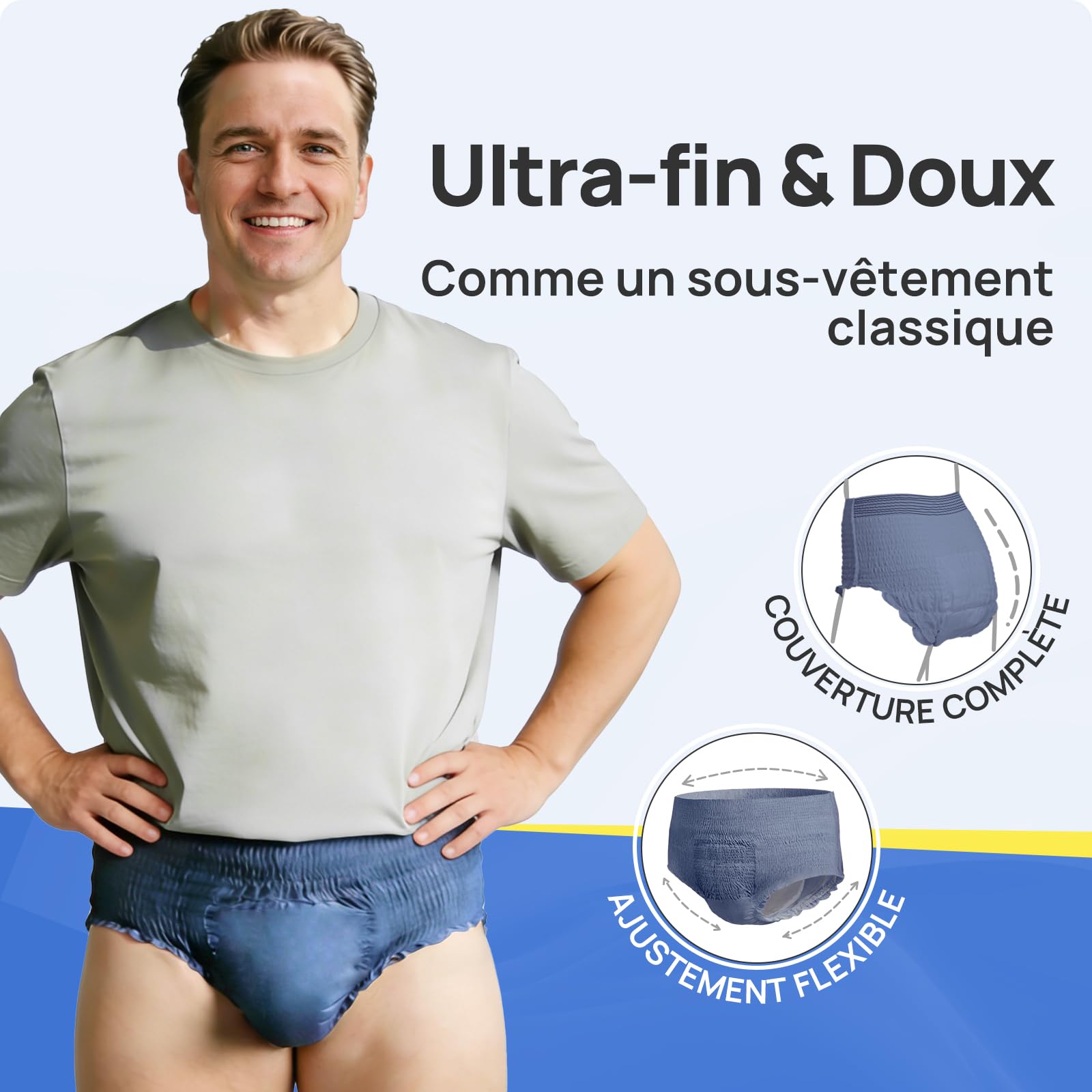 SUNKISS Ultra Fine Couche Adulte Homme Slips Jetables Sous-Vêtements Absorbants Absorption Rapide Fuites Urinaires Incontinence Modérée Taille L Bleu 36 Unités