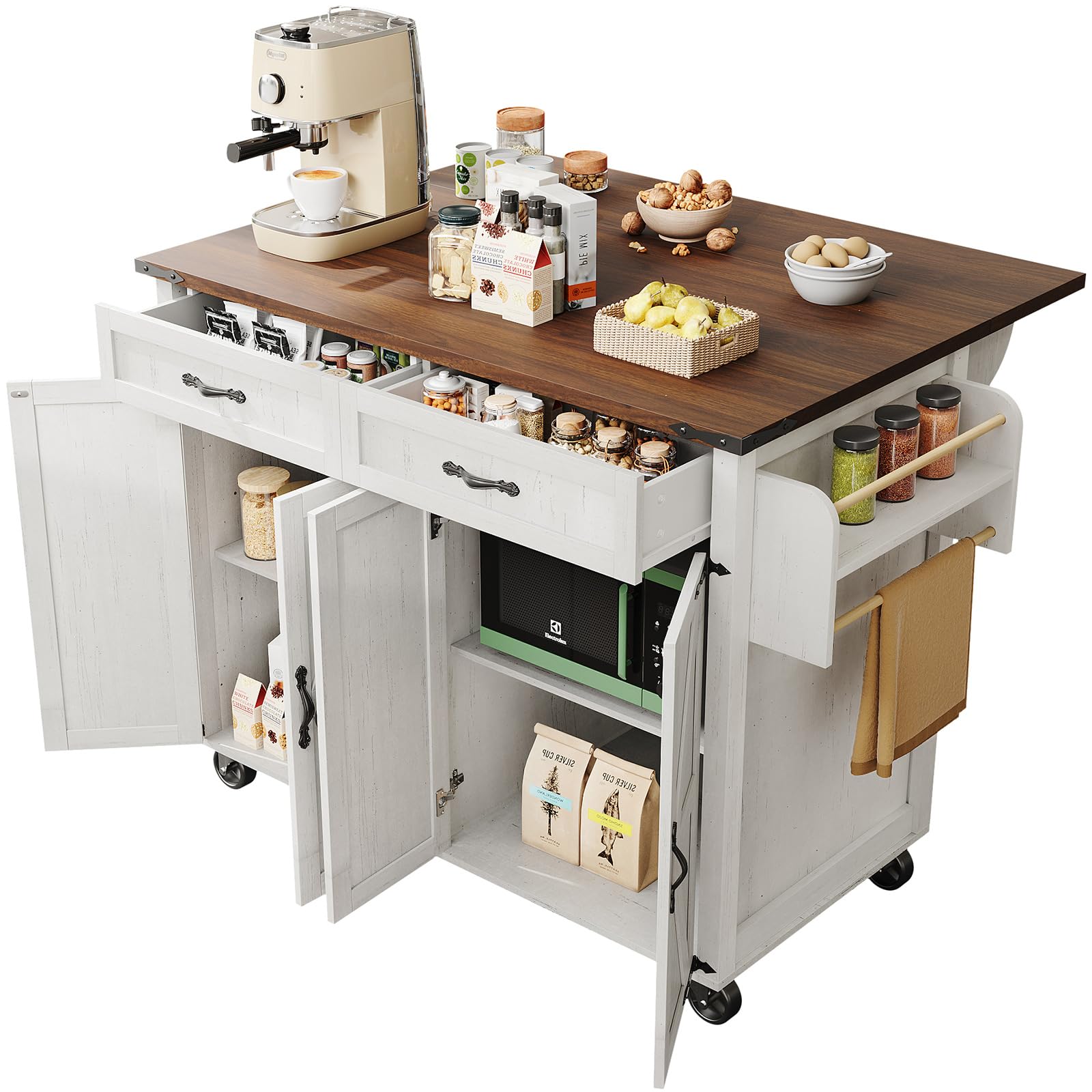 Huayz Kücheninsel Mit Ausziehbarer Platte - Servierwagen Mit Schubladen & Schiebetüren