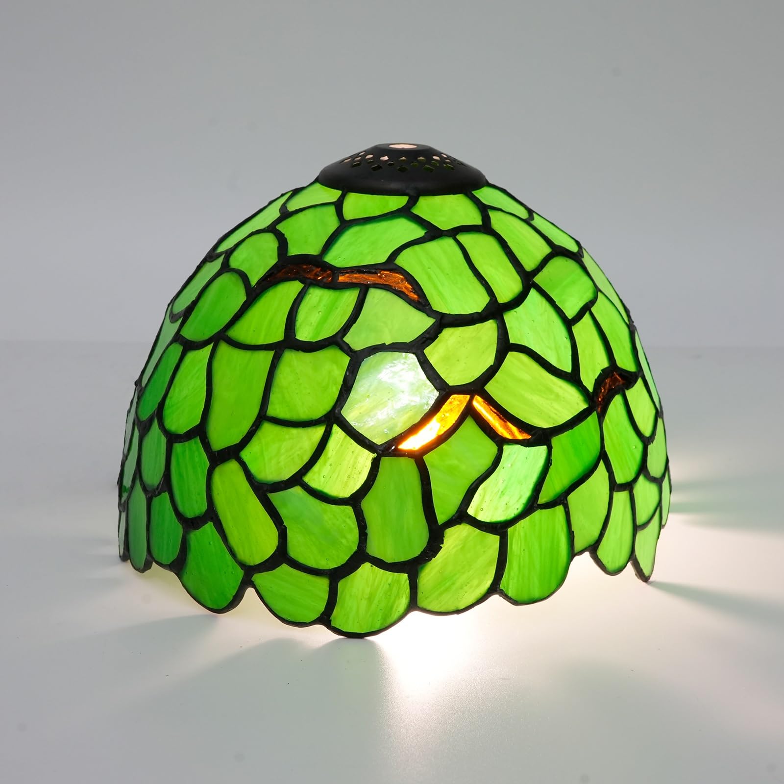 Tiffany Lamp Shade Replacement, 8 Inch Small Stained Glass Ceiling Light Shade Only Green Leaves Vintage Style Art Deco for Table Lamps Pendant Light