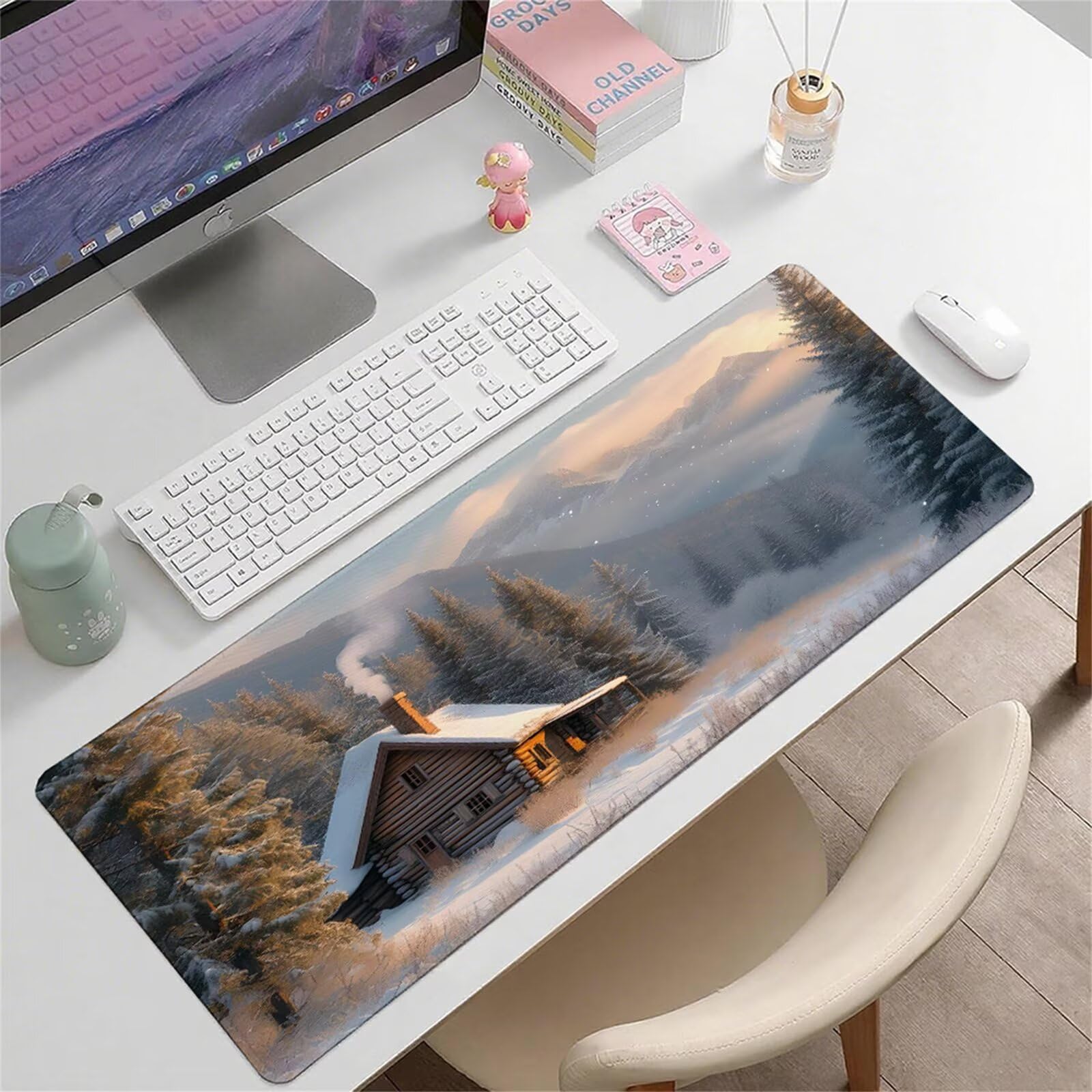 Biała podkładka pod mysz XXL 1500 x 800 x 3 mm śnieg pod ręką akcesoria biurowe antypoślizgowa gumowa podstawa i zszyte krawędzie podkładka pod mysz dla graczy do dekoracji biura dekoracyjnego
