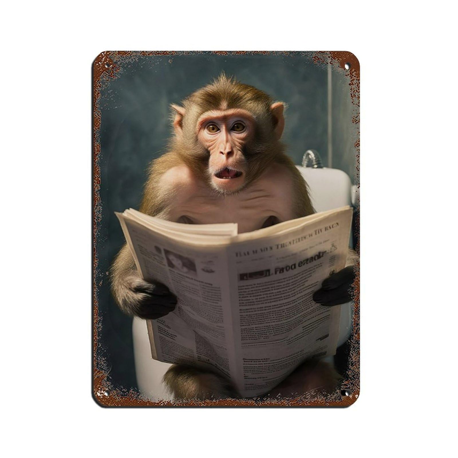 Macaque Monkey Sitting on The Toilet Reading A Newspaper (2) Tin Sign Vintage Metal Pub Club Cafe Bar Home Wall Art Decoration Poster Retro 12x16inch(30x40cm)