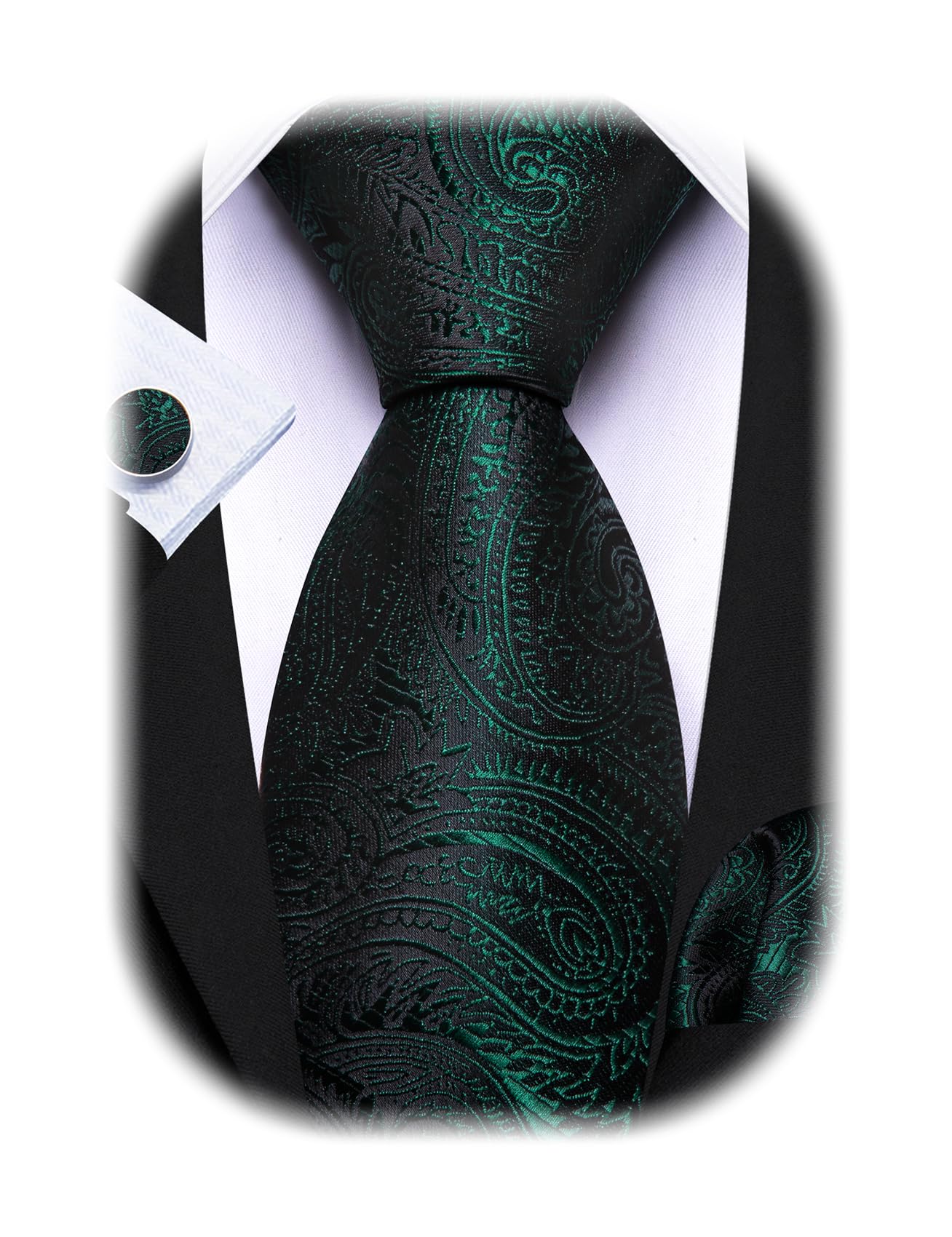 Barry.Wang Men Tie Sets Paisley Silk Necktie Pocket Square Cufflinks