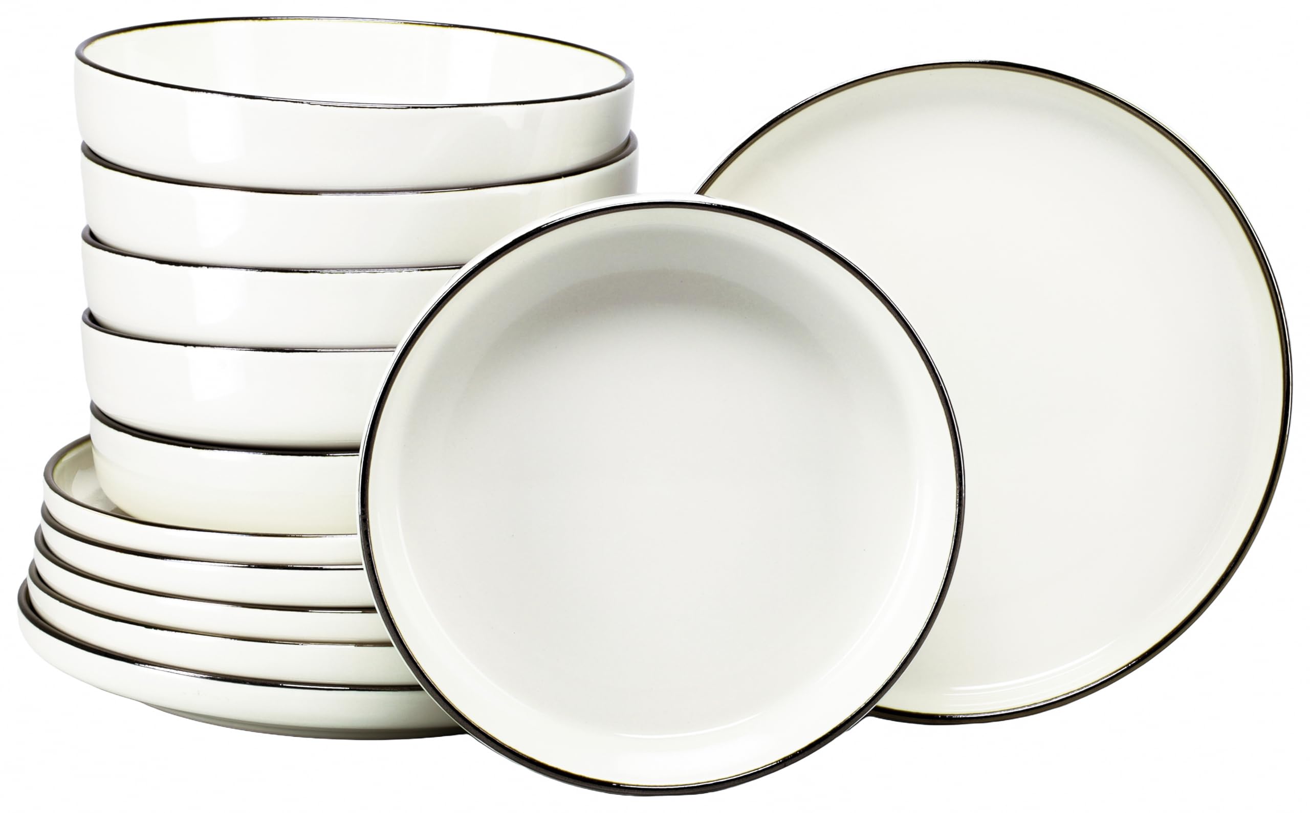 CreaTable, 24793, seria Nordic Festive Creme, 12-częściowy zestaw naczyń dla 6 osób, zastawa stołowa z kamionki, nadaje się do mycia w zmywarce i używania w kuchence mikrofalowej, wysokiej jakości