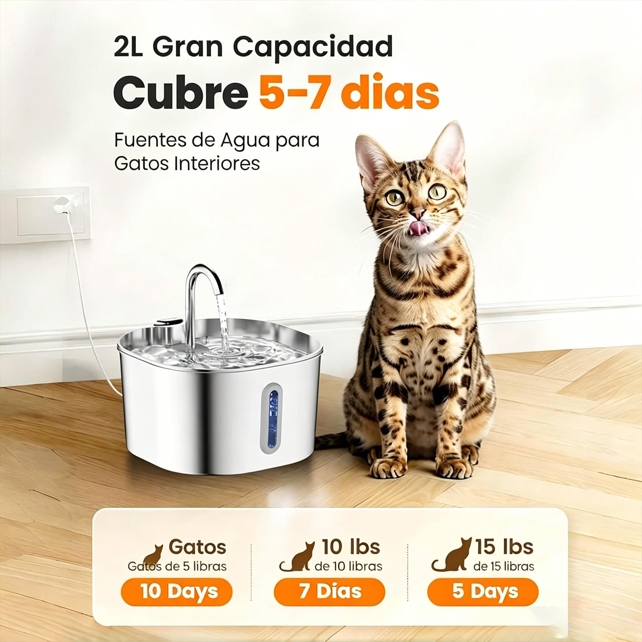 Catvitalis Fuente de Agua Gatos, Bebedero para Gatos de Acero Inoxidable 304 con Filtración Triple y Flujo Atractivo para Prevenir Deshidratación