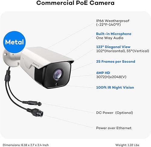Miniatura 4 de ONWOTE Sistema de cámara de seguridad PoE NVR de 16 canales 6K 12MP NVR, 12 cámaras IP de audio de 6 MP 122 , vehículo humano detecta AI, NVR