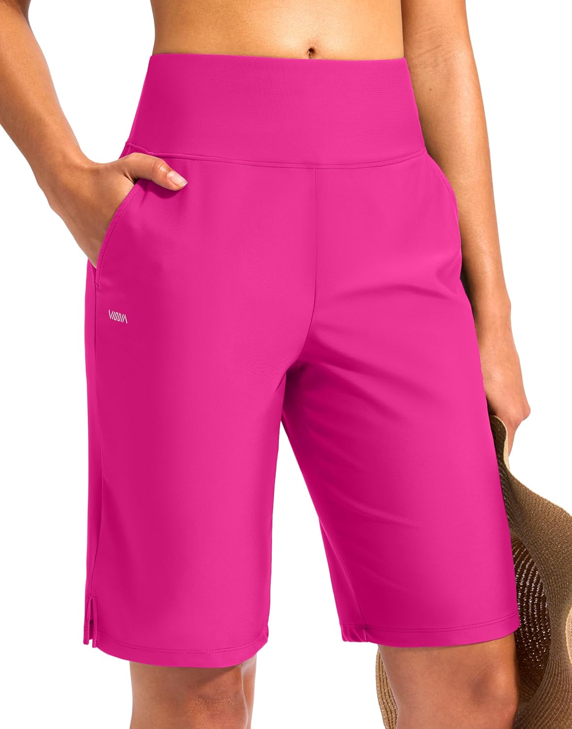Viodia Women's 11" Long Swim Board Shorts Knee Length Beach Swimming Shorts High Waisted Modest Swimsuits with Pockets
