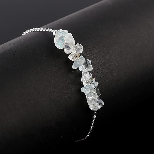 Miniatura 3 de TGH Pulsera de barra de chips naturales, cristal curativo, pulsera de cuentas crudas chapada en plata, cadena ajustable de 7 + 1 pulgada, regalo