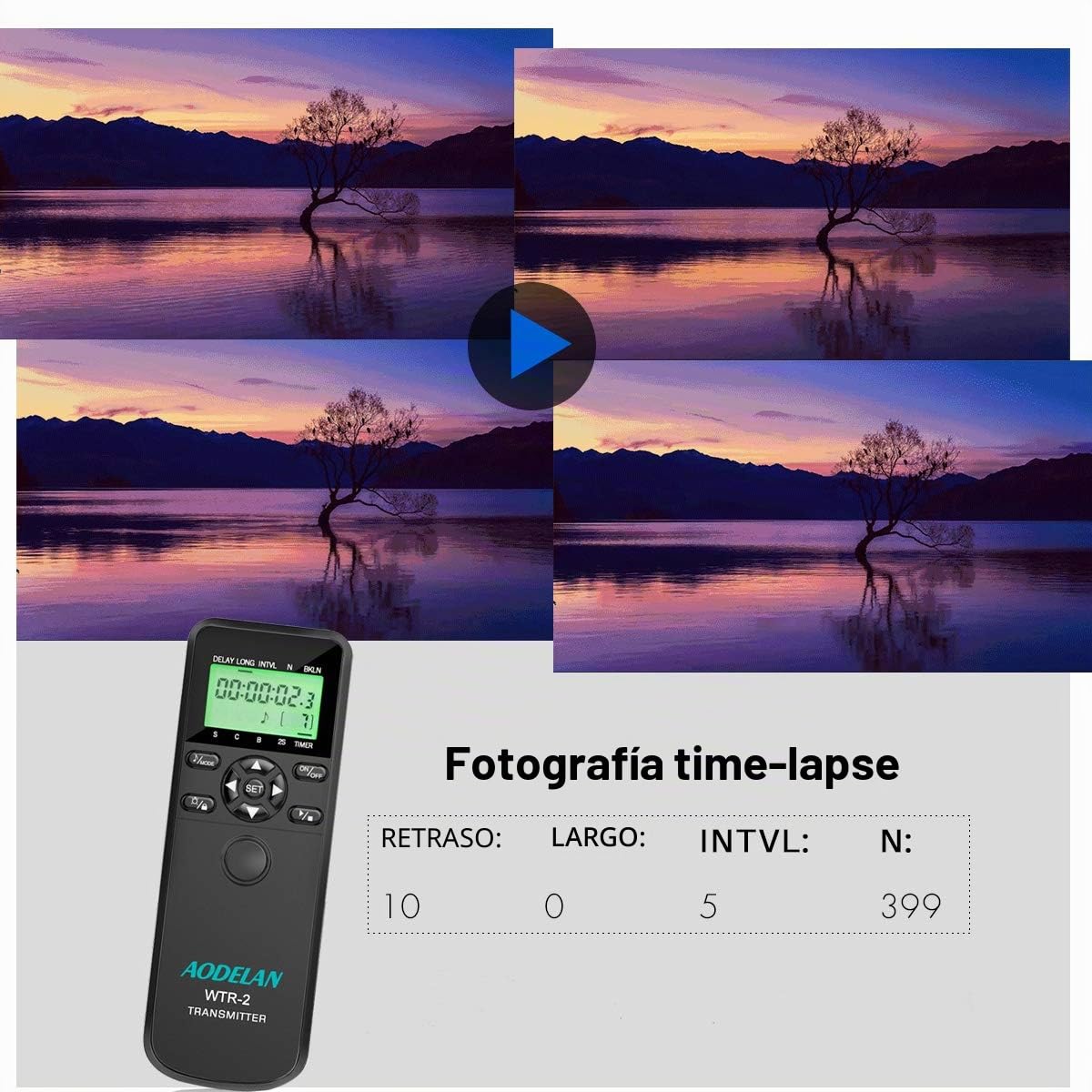 AODELAN WTR2 Disparador Inalámbrico Temporizador Mandos a Distancia Intervalómetro para Canon EOS R, 2000D, 80D, 77D, 70D, 60D, 800D, 200D, 6D MK II, 6D