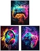 Cunegra Gaming Posters Set of 3, Gaming Canvas Poster, Colorful Game Wall Art for Teen Boys Playroom Decor, Game Room Accessories Bedroom Home Decoration, 40×30 cm Unframed