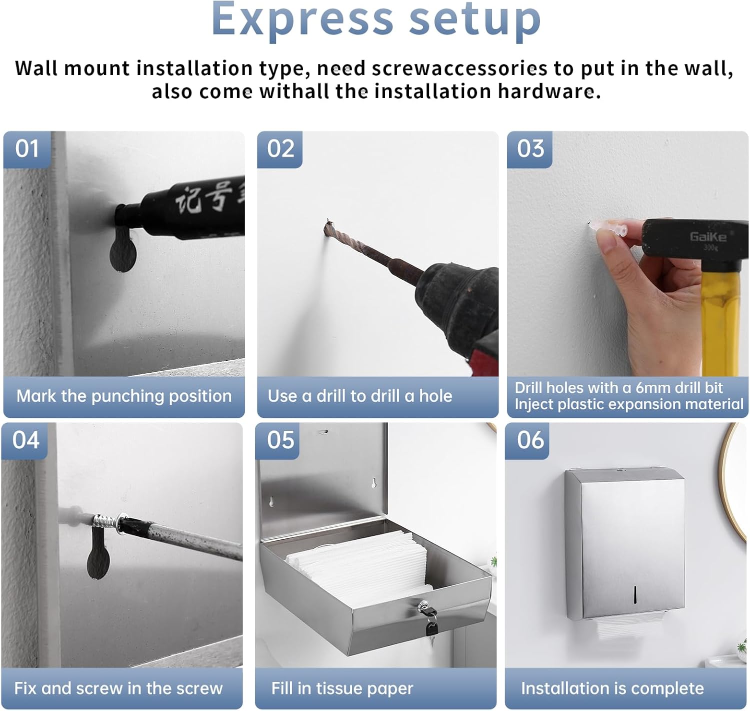 Tissue Dispenser Wall Mounted Commercial C Fold Multi Fold Trifold Non-Contact Hand Towel Dispenser with Lock (Silver)