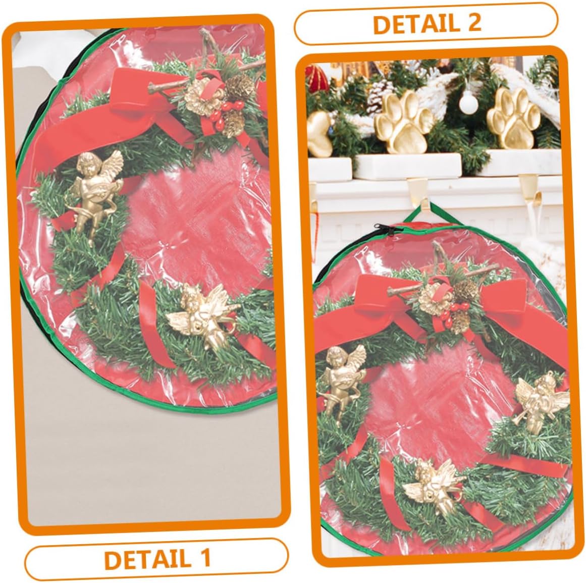 STOBAZA Christmas Garland Pouch Round Storage Bag Clear Window Foldable Wreath Holder Holiday Organizer Easy to Carry