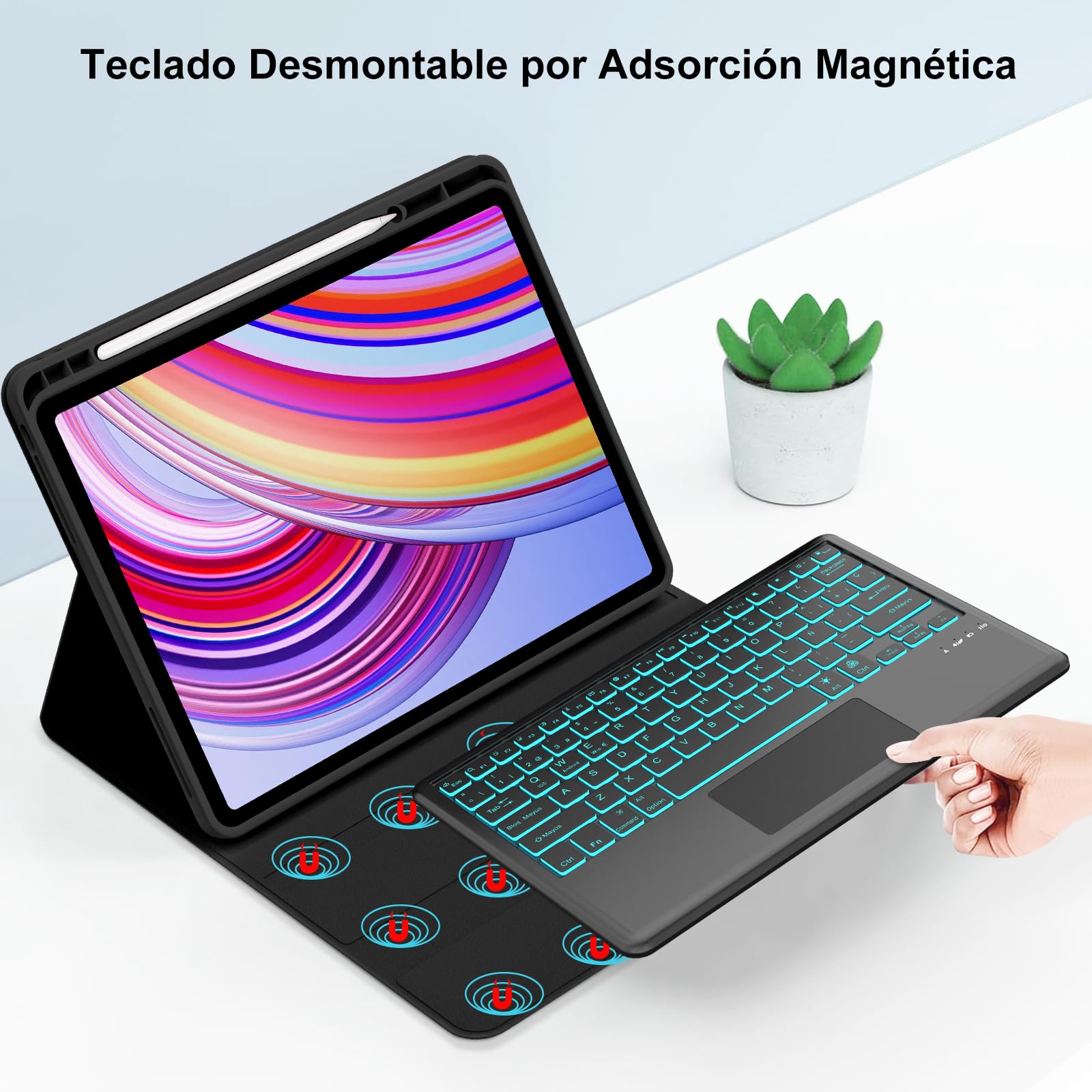 FOGARI Teclado con Touchpad para Redmi Pad Pro 12.1" 2024/Poco Pad 12.1" | Funda para Redmi Pad Pro 12.1 con Español Ñ Teclado Retroiluminado Desmontable con Trackpad para Xiaomi Redmi Pad Pro, Negro