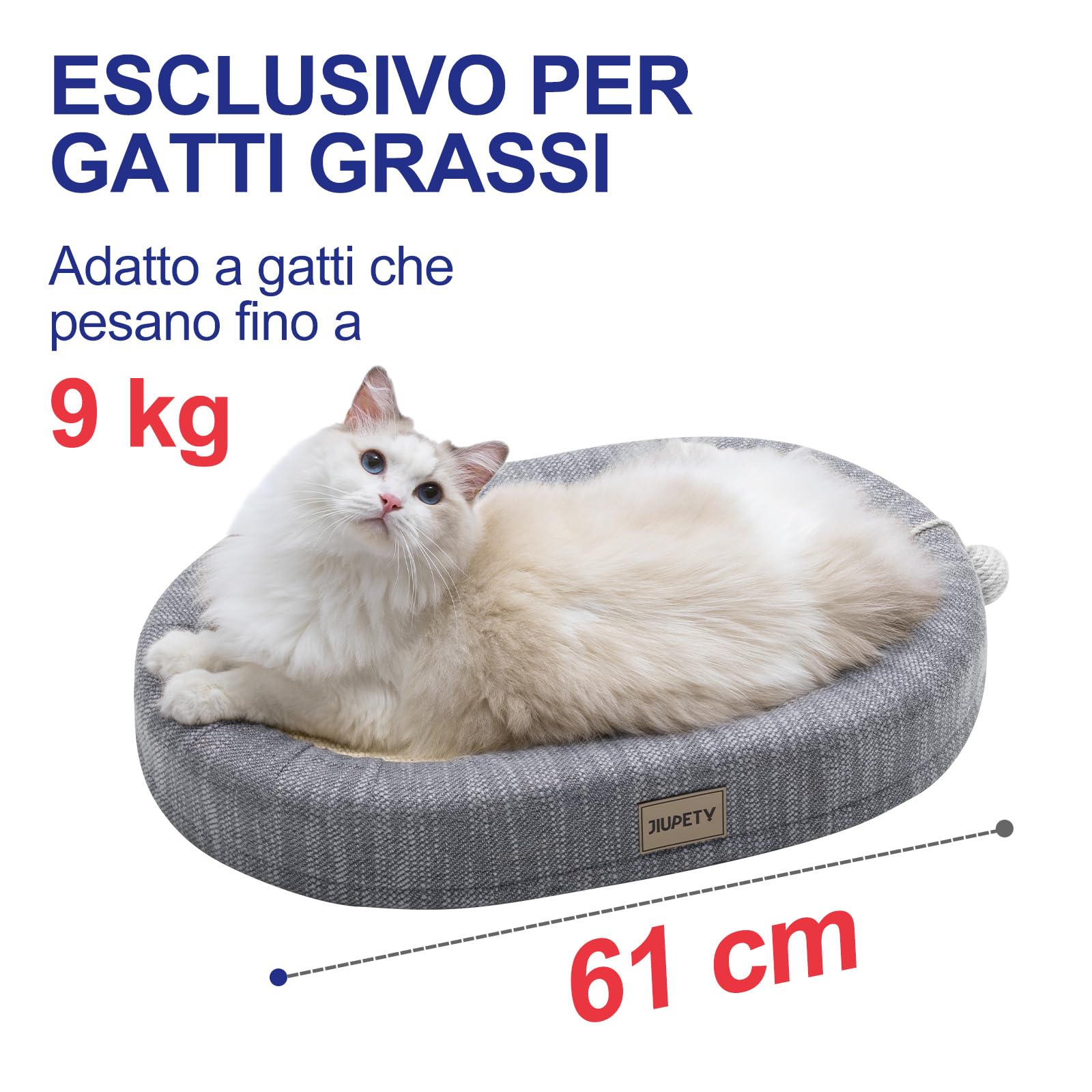 Jiupety Tiragraffi Ovale per Gatti in Sisal, 61CM Tiragraffi Gatto Adatto A Gatti Fino A 9 KG di Peso, Cuccia Gatto 3 in 1, Grey