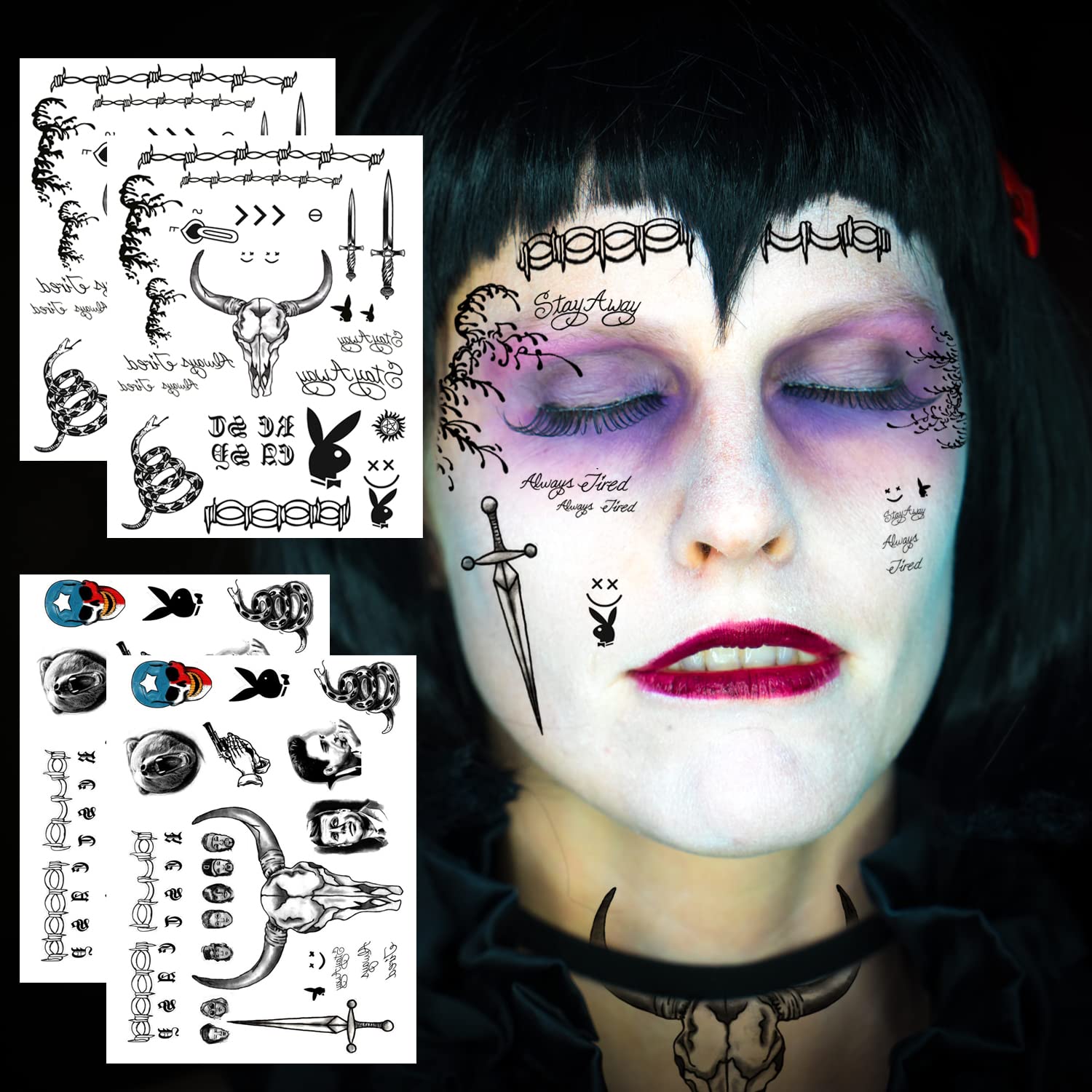 Buy Kotbs 4 Sheets Face Tattoos, Halloween Temporary Tattoos for Men