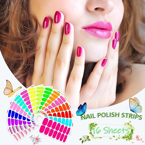 Miniatura 2 de SILPECWEE 16 hojas de esmalte de uñas de fluorescencia para mujeres, calcomanías autoadhesivas para esmalte de uñas, tiras de esmalte de uñas, tiras
