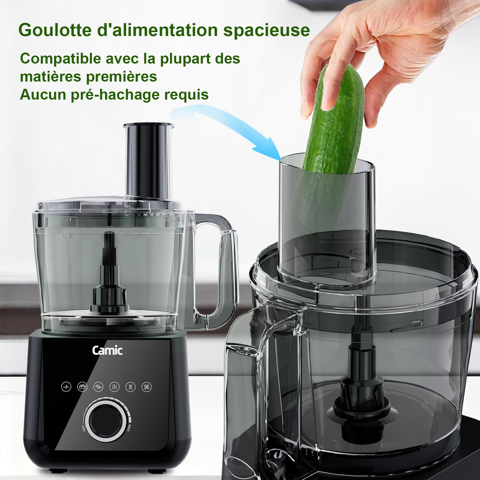 Camic Robot Cuisine Multifonction 1500W - Compact Robot Culinaire avec Bol 2.5L, 6 Fonctions, PowerChop, Disque 3 en 1, Assemblage facile pour une Variété de Tâches de Cuisine