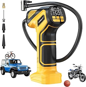 Tire Inflator Portable Air Compressor Compatible With Dewalt 20V Battery, LIVOWALNY 150PSI Air Pump Cordless Tire Pump Digital Pressure Gauge, Tire Inflator for Car, Bike, Motorcycle (No Battery)