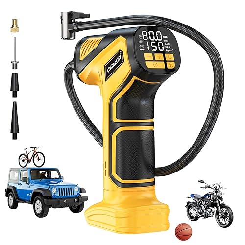 Tire Inflator Portable Air Compressor Compatible With Dewalt 20V Battery, LIVOWALNY 150PSI Air Pump Cordless Tire Pump Digital Pressure Gauge, Tire Inflator for Car, Bike, Motorcycle (No Battery)