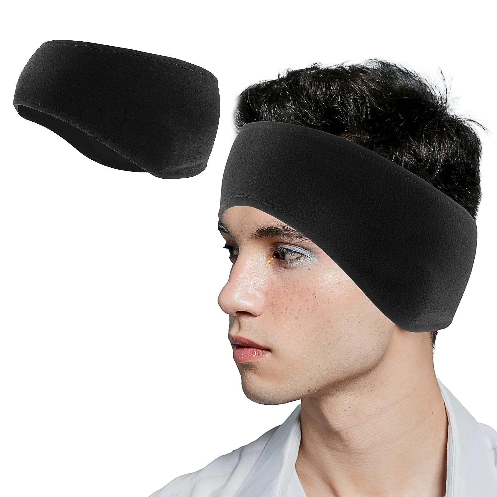 Fleece Ear Warmers Headband, Winter Ear Warmers Muffs for Men Women Earmuffs Running Yoga Skiing Riding Ear Cover Headband (Black)-image-23