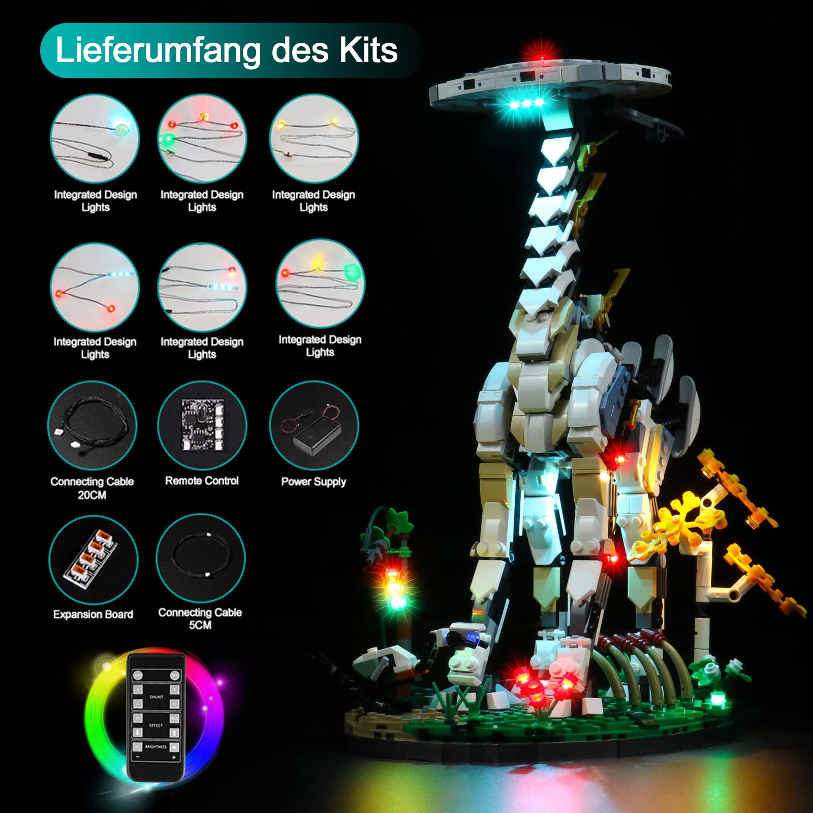 BrickBling Kit di illuminazione LED compatibile con Lego Horizon Forbidden West, telecomando decorativo, compatibile con 76989 Tallneck Horizon Zero Dawn