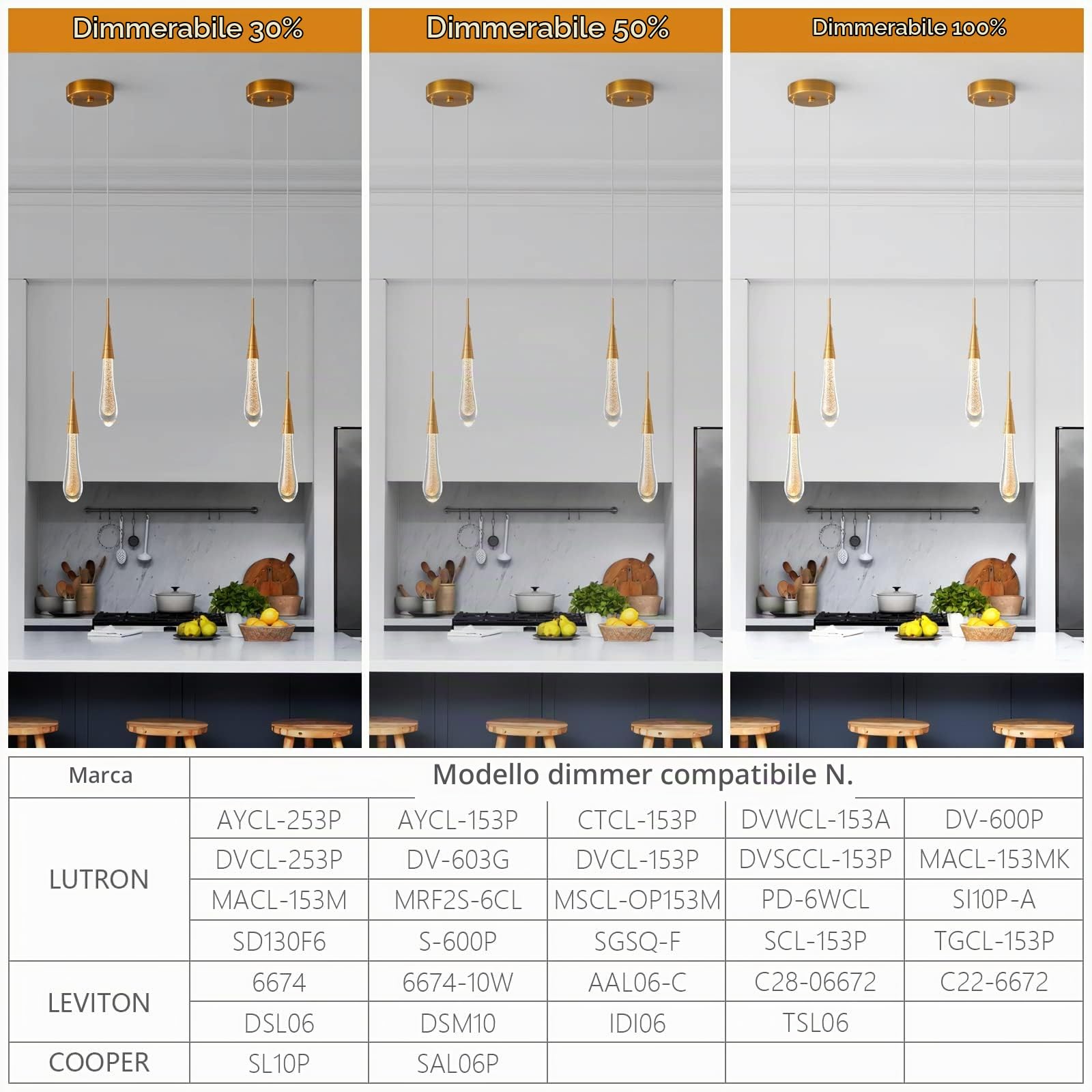 Lampade a sospensione Lampadari da cucina Dimmerabile LED Lampada a sospensione moderna in oro Mini illuminazione a sospensione in cristallo a goccia per cucina Isola Camera da letto Corridoio Ingres
