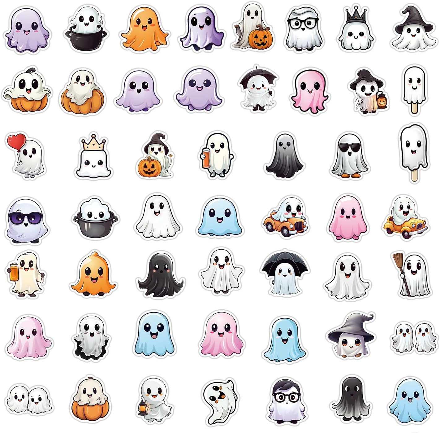 Ghost Stickers, 50 Ghost Stickers for Water Bottle | Waterproof Self-Adhesive Labels for Suitcase Laptop Phone Envelope Water Bottle Classroom
