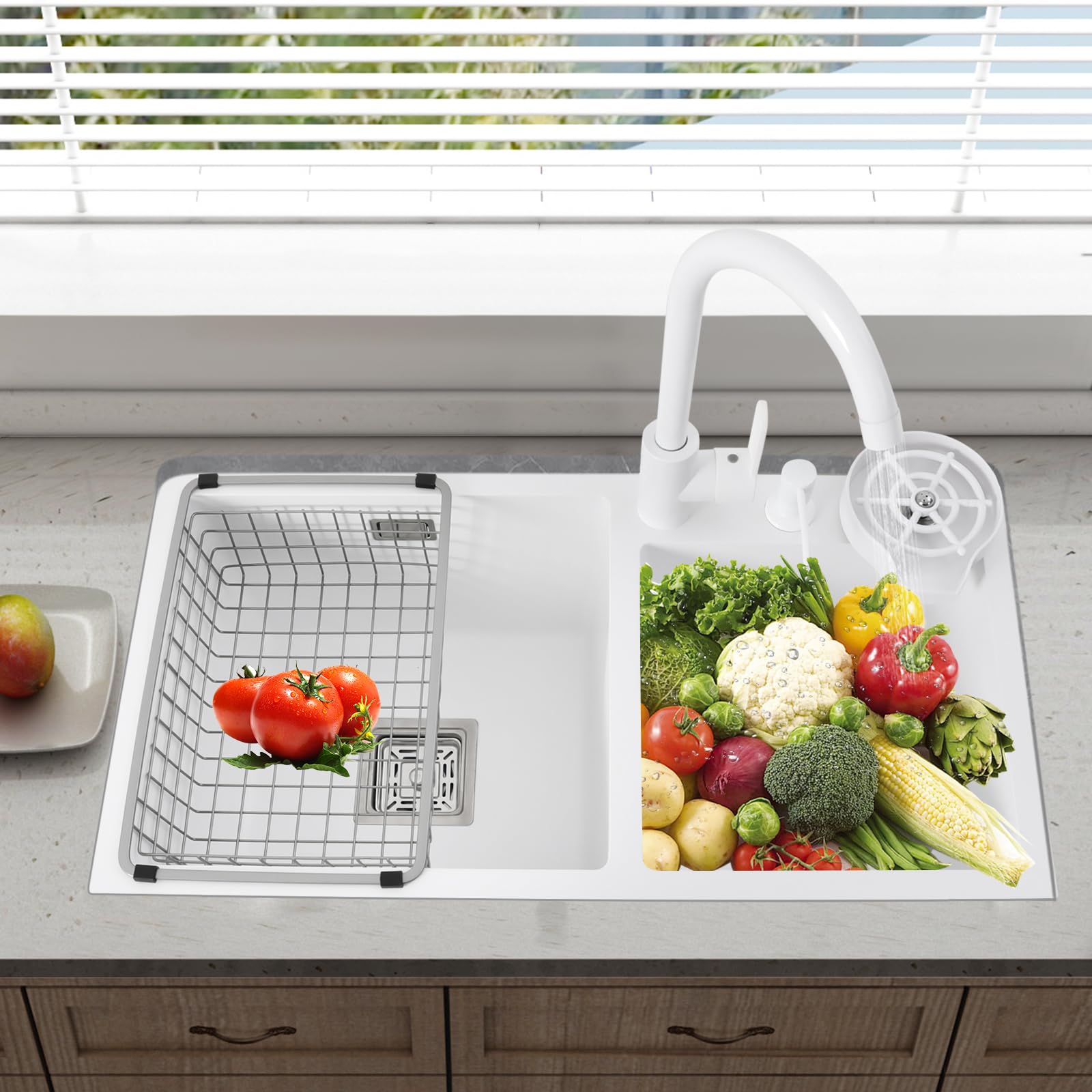 Fregadero de cocina de 2 cuencos, fregadero doble, fregadero empotrado, de acero inoxidable, con grifo y escurridor, juego de fregadero de acero inoxidable, fregadero doble para cocinas, cafés, bares