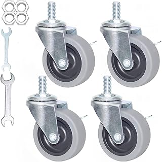 Caster Wheels, Heavy Duty Casters Threaded Stem Casters No Noise Swivel Casters Set of 4 Locking Castor Wheels for Funiture, Workbench, Carts (3 Inch, American Size 1/2''-13×25mm)