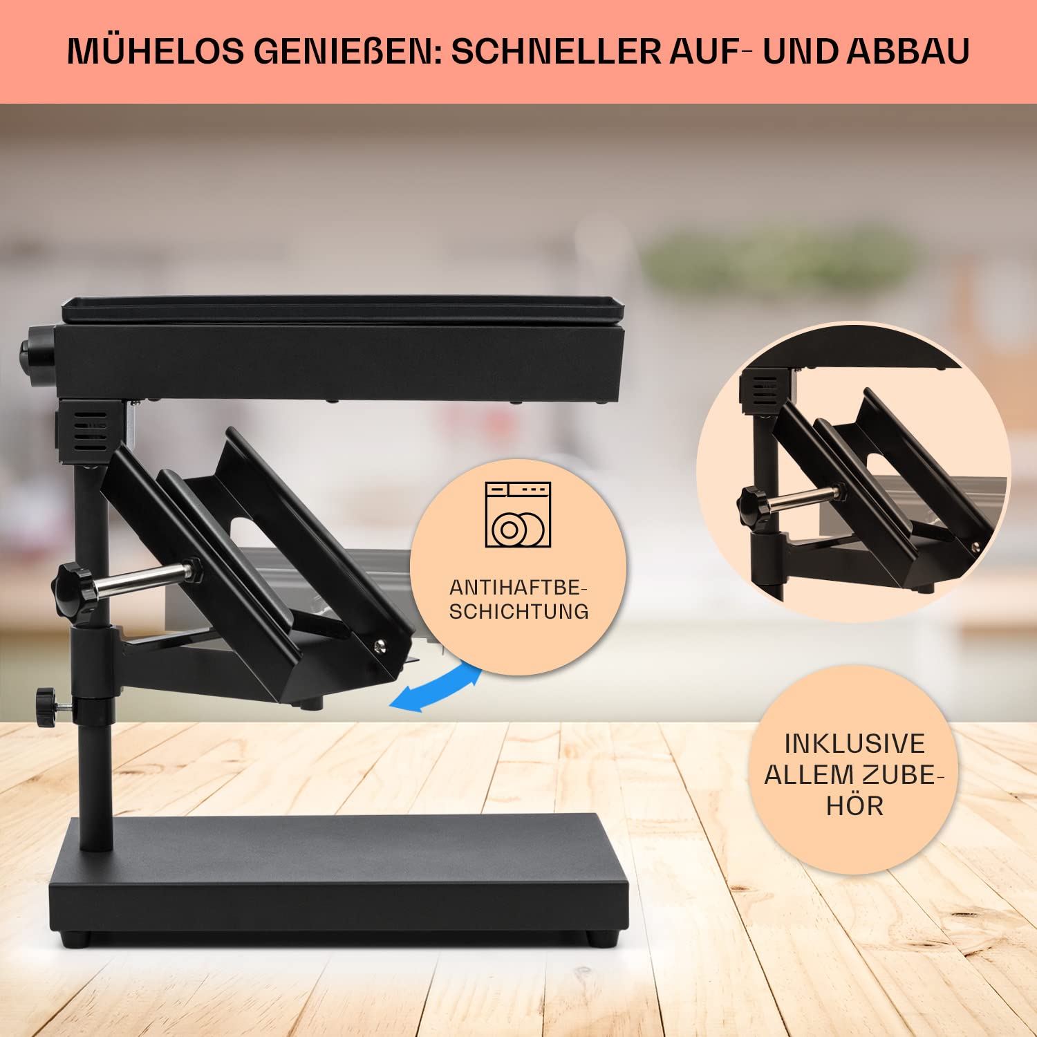 Klarstein Käse Raclette-Grill mit Edelstahl-Käse-Schmelzer, Dreh- & Verstellbarer Raclette Grill für am Stück, Robuster Schweizer 1000W Kleiner