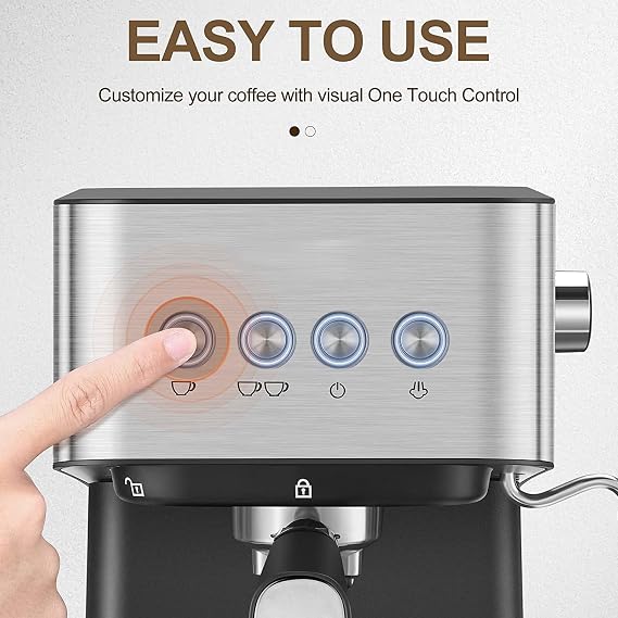 Coffee Maker 15 Bar Espresso Machine 1050W All in One Semi-Automatic Coffee Machine with Milk Whisk Steam Wand 1.5L Water Tank Coffee Portafilter Porta Filter Basket Cappuccino Latte Tamper Spoon