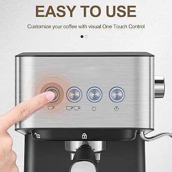 Coffee Maker 15 Bar Espresso Machine 1050W All in One Semi-Automatic Coffee Machine with Milk Whisk Steam Wand 1.5L Water Tank Coffee Portafilter Porta Filter Basket Cappuccino Latte Tamper Spoon
