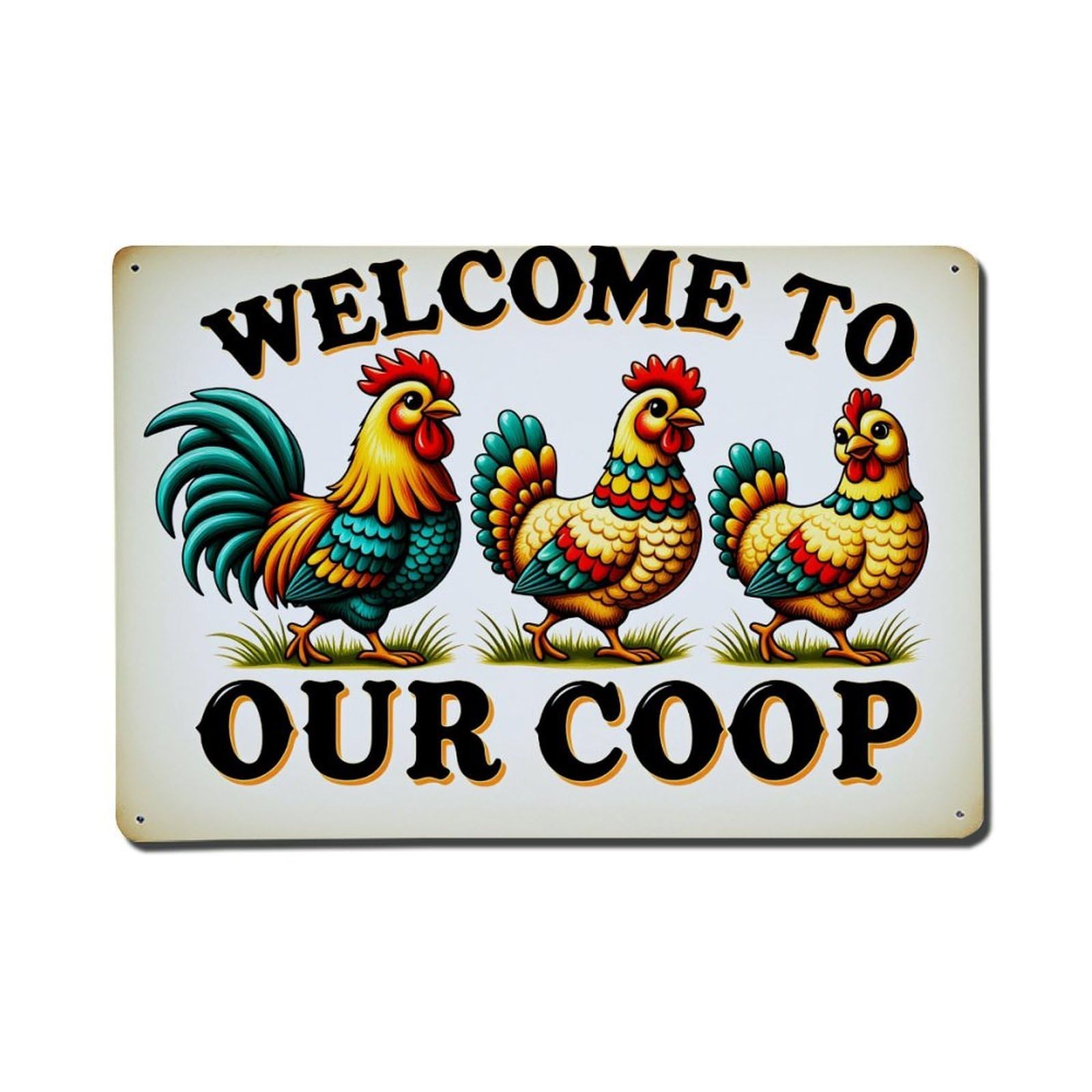 Enderetf Vintage Colorful Rooster And Hens Pattern Tin Sign Metal Poster, Home Bar Garage Man Cave Cafe Indoor & Outdoor Wall Decoration 8X12inches