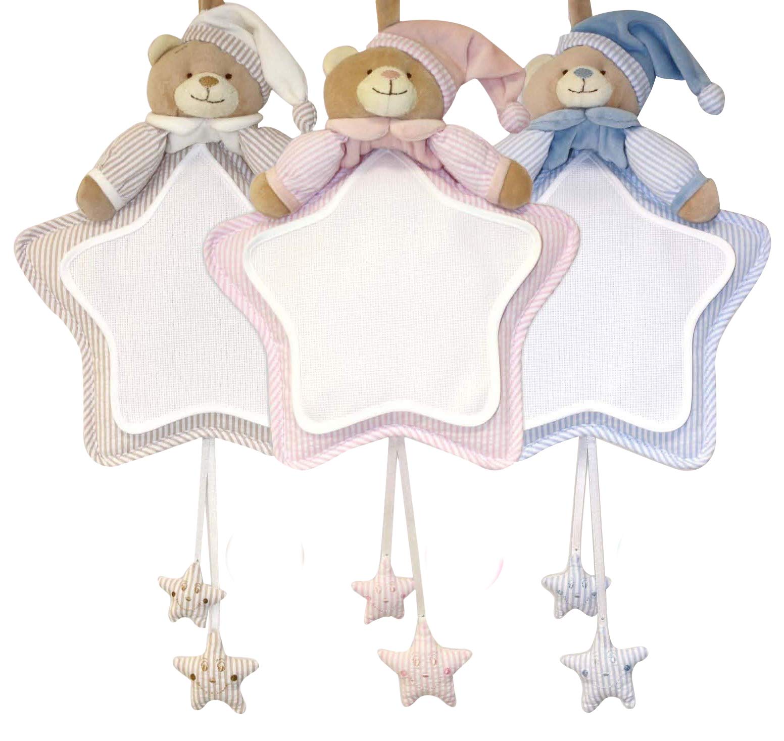 Fiocco Nascita Stella Ricamato A Punto Croce - In Pannolenci, Tela Aida, Misura 31x31cm - Foto 3